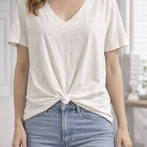 Oversized White V-Neck Lounge Tee